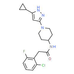 ChemSpider 2D Image | 2-(2-Chloro-6-fluorophenyl)-N-[1-(5-cyclopropyl-1H-pyrazol-3-yl)-4-piperidinyl]acetamide | C19H22ClFN4O
