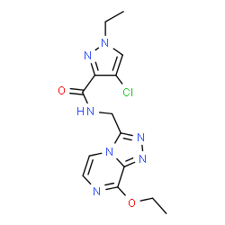 ChemSpider 2D Image | 4-Chloro-N-[(8-ethoxy[1,2,4]triazolo[4,3-a]pyrazin-3-yl)methyl]-1-ethyl-1H-pyrazole-3-carboxamide | C14H16ClN7O2
