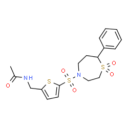 ChemSpider 2D Image | N-({5-[(1,1-Dioxido-7-phenyl-1,4-thiazepan-4-yl)sulfonyl]-2-thienyl}methyl)acetamide | C18H22N2O5S3