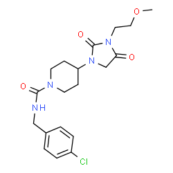 ChemSpider 2D Image | N-(4-Chlorobenzyl)-4-[3-(2-methoxyethyl)-2,4-dioxo-1-imidazolidinyl]-1-piperidinecarboxamide | C19H25ClN4O4