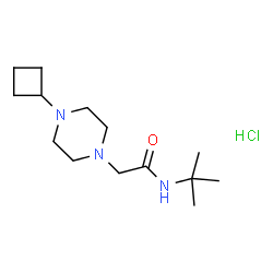 ChemSpider 2D Image | 2-(4-Cyclobutyl-1-piperazinyl)-N-(2-methyl-2-propanyl)acetamide hydrochloride (1:1) | C14H28ClN3O