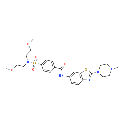 ChemSpider 2D Image | 4-[Bis(2-methoxyethyl)sulfamoyl]-N-[2-(4-methyl-1-piperazinyl)-1,3-benzothiazol-6-yl]benzamide | C25H33N5O5S2