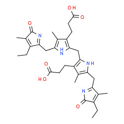 ChemSpider 2D Image | 3-[2-[[3-(2-carboxyethyl)-5-[(4-ethyl-3-methyl-5-oxo-pyrrol-2-yl)methyl]-4-methyl-1H-pyrrol-2-yl]methyl]-5-[(3-ethyl-4-methyl-5-oxo-pyrrol-2-yl)methyl]-4-methyl-1H-pyrrol-3-yl]propanoic acid | C33H40N4O6