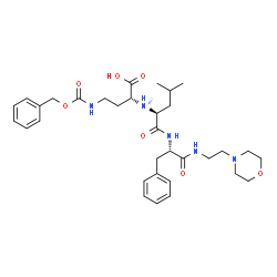 ChemSpider 2D Image | (2S)-N-[(1R)-3-{[(Benzyloxy)carbonyl]amino}-1-carboxypropyl]-4-methyl-1-{[(2S)-1-{[2-(4-morpholinyl)ethyl]amino}-1-oxo-3-phenyl-2-propanyl]amino}-1-oxo-2-pentanaminium | C33H48N5O7
