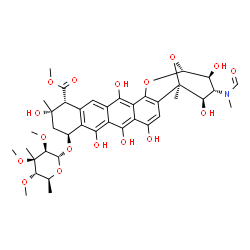 ChemSpider 2D Image | Methyl (1R,10S,12S,13R,21R,22S,23R,24R)-10-[(6-deoxy-3-C-methyl-2,3,4-tri-O-methyl-alpha-L-mannopyranosyl)oxy]-23-[formyl(methyl)amino]-4,6,8,12,17,22,24-heptahydroxy-1,12-dimethyl-20,25-dioxahexacycl
o[19.3.1.0~2,19~.0~5,18~.0~7,16~.0~9,14~]pentacosa-2(19),3,5,7(16),8,14,17-heptaene-13-carboxylate | C39H49NO17