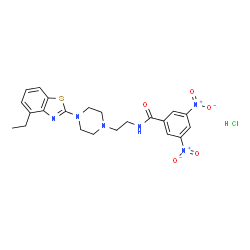 ChemSpider 2D Image | N-{2-[4-(4-Ethyl-1,3-benzothiazol-2-yl)-1-piperazinyl]ethyl}-3,5-dinitrobenzamide hydrochloride (1:1) | C22H25ClN6O5S