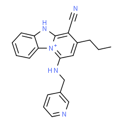 ChemSpider 2D Image | 4-Cyano-3-propyl-1-[(3-pyridinylmethyl)amino]-5H-pyrido[1,2-a][3,1]benzimidazol-10-ium | C21H20N5