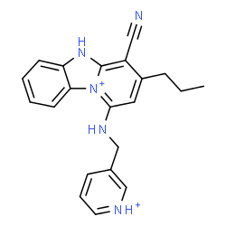 ChemSpider 2D Image | 4-Cyano-3-propyl-1-[(3-pyridiniumylmethyl)amino]-5H-pyrido[1,2-a][3,1]benzimidazol-10-ium | C21H21N5
