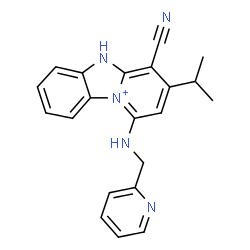 ChemSpider 2D Image | 4-Cyano-3-isopropyl-1-[(2-pyridinylmethyl)amino]-5H-pyrido[1,2-a][3,1]benzimidazol-10-ium | C21H20N5