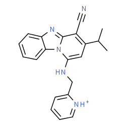 ChemSpider 2D Image | 2-{[(4-Cyano-3-isopropylpyrido[1,2-a]benzimidazol-1-yl)amino]methyl}pyridinium | C21H20N5