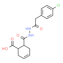 ChemSpider 2D Image | 6-({2-[(4-Chlorophenyl)acetyl]hydrazino}carbonyl)-3-cyclohexene-1-carboxylic acid | C16H17ClN2O4