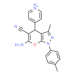 ChemSpider 2D Image | 4-[6-Amino-5-cyano-3-methyl-1-(4-methylphenyl)-1,4-dihydropyrano[2,3-c]pyrazol-4-yl]pyridinium | C20H18N5O