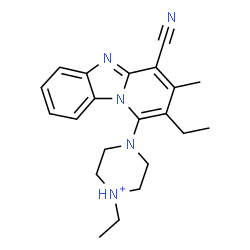 ChemSpider 2D Image | 4-(4-Cyano-2-ethyl-3-methylpyrido[1,2-a]benzimidazol-1-yl)-1-ethylpiperazin-1-ium | C21H26N5