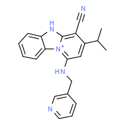 ChemSpider 2D Image | 4-Cyano-3-isopropyl-1-[(3-pyridinylmethyl)amino]-5H-pyrido[1,2-a][3,1]benzimidazol-10-ium | C21H20N5
