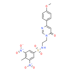ChemSpider 2D Image | N-{2-[4-(4-Methoxyphenyl)-6-oxo-1(6H)-pyrimidinyl]ethyl}-4-methyl-3,5-dinitrobenzenesulfonamide | C20H19N5O8S