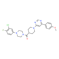 ChemSpider 2D Image | [4-(3-Chloro-4-fluorophenyl)-1-piperazinyl]{1-[6-(4-methoxyphenyl)-4-pyrimidinyl]-4-piperidinyl}methanone | C27H29ClFN5O2