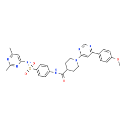 ChemSpider 2D Image | N-{4-[(2,6-Dimethyl-4-pyrimidinyl)sulfamoyl]phenyl}-1-[6-(4-methoxyphenyl)-4-pyrimidinyl]-4-piperidinecarboxamide | C29H31N7O4S
