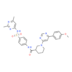 ChemSpider 2D Image | N-{4-[(2,6-Dimethyl-4-pyrimidinyl)sulfamoyl]phenyl}-1-[6-(4-methoxyphenyl)-4-pyrimidinyl]-3-piperidinecarboxamide | C29H31N7O4S