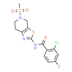 ChemSpider 2D Image | 2-Chloro-4-fluoro-N-[5-(methylsulfonyl)-4,5,6,7-tetrahydro[1,3]thiazolo[5,4-c]pyridin-2-yl]benzamide | C14H13ClFN3O3S2