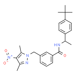 ChemSpider 2D Image | 3-[(3,5-Dimethyl-4-nitro-1H-pyrazol-1-yl)methyl]-N-{1-[4-(2-methyl-2-propanyl)phenyl]ethyl}benzamide | C25H30N4O3