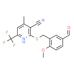 ChemSpider 2D Image | 3-Cyano-2-[(5-formyl-2-methoxybenzyl)sulfanyl]-4-methyl-6-(trifluoromethyl)pyridinium | C17H14F3N2O2S