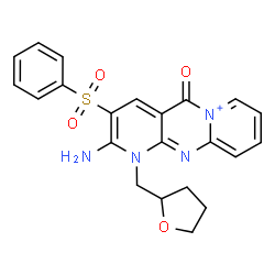 ChemSpider 2D Image | 2-Amino-5-oxo-3-(phenylsulfonyl)-1-(tetrahydro-2-furanylmethyl)-1,5-dihydrodipyrido[1,2-a:2',3'-d]pyrimidin-6-ium | C22H21N4O4S