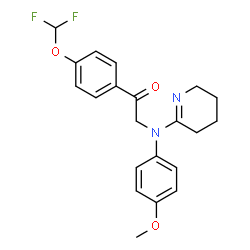 ChemSpider 2D Image | 1-[4-(Difluoromethoxy)phenyl]-2-[(4-methoxyphenyl)(3,4,5,6-tetrahydro-2-pyridinyl)amino]ethanone | C21H22F2N2O3