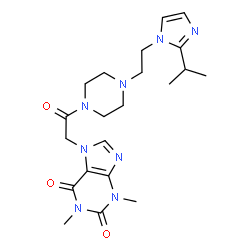 ChemSpider 2D Image | 7-(2-{4-[2-(2-Isopropyl-1H-imidazol-1-yl)ethyl]-1-piperazinyl}-2-oxoethyl)-1,3-dimethyl-3,7-dihydro-1H-purine-2,6-dione | C21H30N8O3