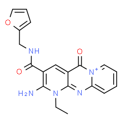 ChemSpider 2D Image | 2-Amino-1-ethyl-3-[(2-furylmethyl)carbamoyl]-5-oxo-1,5-dihydrodipyrido[1,2-a:2',3'-d]pyrimidin-6-ium | C19H18N5O3