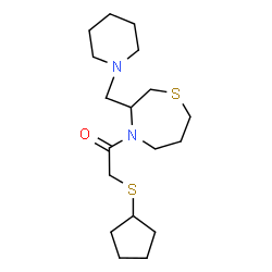 ChemSpider 2D Image | 2-(Cyclopentylsulfanyl)-1-[3-(1-piperidinylmethyl)-1,4-thiazepan-4-yl]ethanone | C18H32N2OS2