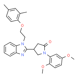 ChemSpider 2D Image | 1-(2,5-Dimethoxyphenyl)-4-{1-[2-(2,4-dimethylphenoxy)ethyl]-1H-benzimidazol-2-yl}-2-pyrrolidinone | C29H31N3O4