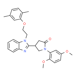 ChemSpider 2D Image | 1-(2,5-Dimethoxyphenyl)-4-{1-[2-(2,5-dimethylphenoxy)ethyl]-1H-benzimidazol-2-yl}-2-pyrrolidinone | C29H31N3O4