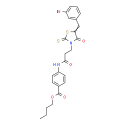 ChemSpider 2D Image | Butyl 4-({3-[5-(3-bromobenzylidene)-4-oxo-2-thioxo-1,3-thiazolidin-3-yl]propanoyl}amino)benzoate | C24H23BrN2O4S2