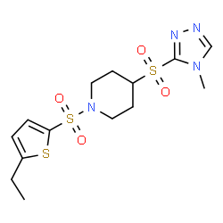 ChemSpider 2D Image | 1-[(5-Ethyl-2-thienyl)sulfonyl]-4-[(4-methyl-4H-1,2,4-triazol-3-yl)sulfonyl]piperidine | C14H20N4O4S3