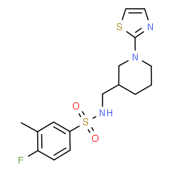 ChemSpider 2D Image | 4-Fluoro-3-methyl-N-{[1-(1,3-thiazol-2-yl)-3-piperidinyl]methyl}benzenesulfonamide | C16H20FN3O2S2