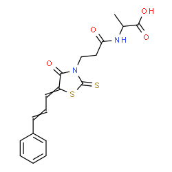ChemSpider 2D Image | N-{3-[4-Oxo-5-(3-phenyl-2-propen-1-ylidene)-2-thioxo-1,3-thiazolidin-3-yl]propanoyl}alanine | C18H18N2O4S2