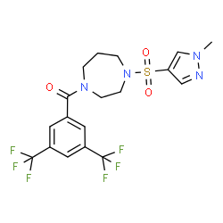 ChemSpider 2D Image | [3,5-Bis(trifluoromethyl)phenyl]{4-[(1-methyl-1H-pyrazol-4-yl)sulfonyl]-1,4-diazepan-1-yl}methanone | C18H18F6N4O3S