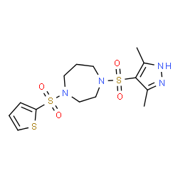 ChemSpider 2D Image | 1-[(3,5-Dimethyl-1H-pyrazol-4-yl)sulfonyl]-4-(2-thienylsulfonyl)-1,4-diazepane | C14H20N4O4S3