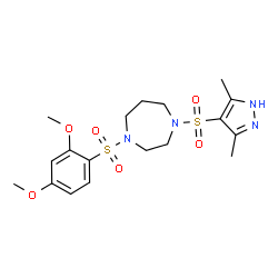 ChemSpider 2D Image | 1-[(2,4-Dimethoxyphenyl)sulfonyl]-4-[(3,5-dimethyl-1H-pyrazol-4-yl)sulfonyl]-1,4-diazepane | C18H26N4O6S2