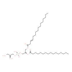 ChemSpider 2D Image | (2R)-3-{[(R)-[(2S)-2,3-Dihydroxypropoxy](hydroxy)phosphoryl]oxy}-2-(palmitoyloxy)propyl (3E)-3-hexadecenoate | C38H73O10P