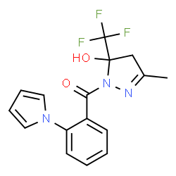 ChemSpider 2D Image | [5-Hydroxy-3-methyl-5-(trifluoromethyl)-4,5-dihydro-1H-pyrazol-1-yl][2-(1H-pyrrol-1-yl)phenyl]methanone | C16H14F3N3O2