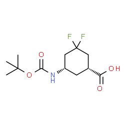 ChemSpider 2D Image | (1R,5S)-3,3-Difluoro-5-({[(2-methyl-2-propanyl)oxy]carbonyl}amino)cyclohexanecarboxylic acid | C12H19F2NO4