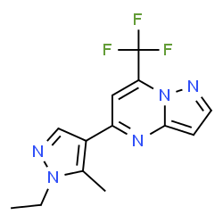 ChemSpider 2D Image | 5-(1-Ethyl-5-methyl-1H-pyrazol-4-yl)-7-(trifluoromethyl)pyrazolo[1,5-a]pyrimidine | C13H12F3N5