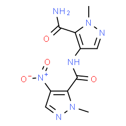 ChemSpider 2D Image | N-(5-Carbamoyl-1-methyl-1H-pyrazol-4-yl)-1-methyl-4-nitro-1H-pyrazole-5-carboxamide | C10H11N7O4