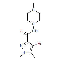 ChemSpider 2D Image | 4-Bromo-1,5-dimethyl-N-(4-methyl-1-piperazinyl)-1H-pyrazole-3-carboxamide | C11H18BrN5O
