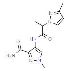 ChemSpider 2D Image | 1-Methyl-4-{[2-(3-methyl-1H-pyrazol-1-yl)propanoyl]amino}-1H-pyrazole-3-carboxamide | C12H16N6O2