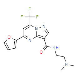 ChemSpider 2D Image | N-[2-(Dimethylamino)ethyl]-5-(2-furyl)-7-(trifluoromethyl)pyrazolo[1,5-a]pyrimidine-3-carboxamide | C16H16F3N5O2