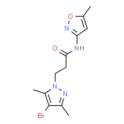ChemSpider 2D Image | 3-(4-Bromo-3,5-dimethyl-1H-pyrazol-1-yl)-N-(5-methyl-1,2-oxazol-3-yl)propanamide | C12H15BrN4O2
