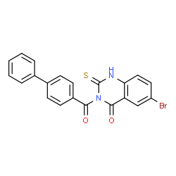 ChemSpider 2D Image | 3-(4-Biphenylylcarbonyl)-6-bromo-2-thioxo-2,3-dihydro-4(1H)-quinazolinone | C21H13BrN2O2S