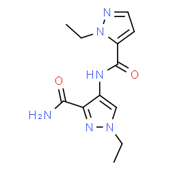 ChemSpider 2D Image | 1-Ethyl-4-{[(1-ethyl-1H-pyrazol-5-yl)carbonyl]amino}-1H-pyrazole-3-carboxamide | C12H16N6O2